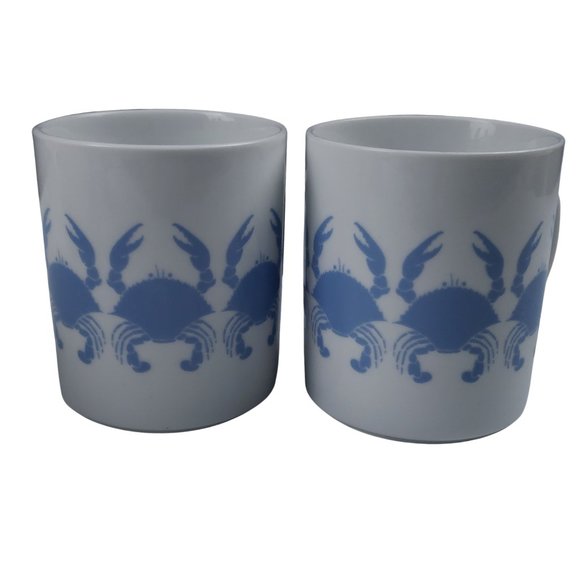 Goudchaux Maison Blanche Blue Crab Coffee Mugs Vintage 1980s Set 2 - Picture 5 of 10